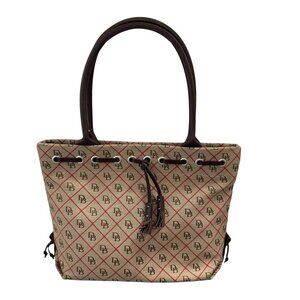 Dooney & Bourke Shoulder Bag Purse Signature Logo Monogram Tan Canvas USA Made